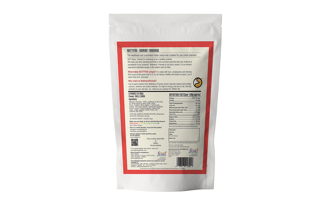 NuttyFox Gourmet Makhana Chilly Lemon   Pack  40 grams